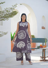Ammanya Earth Brown Shell Print Co-ord set