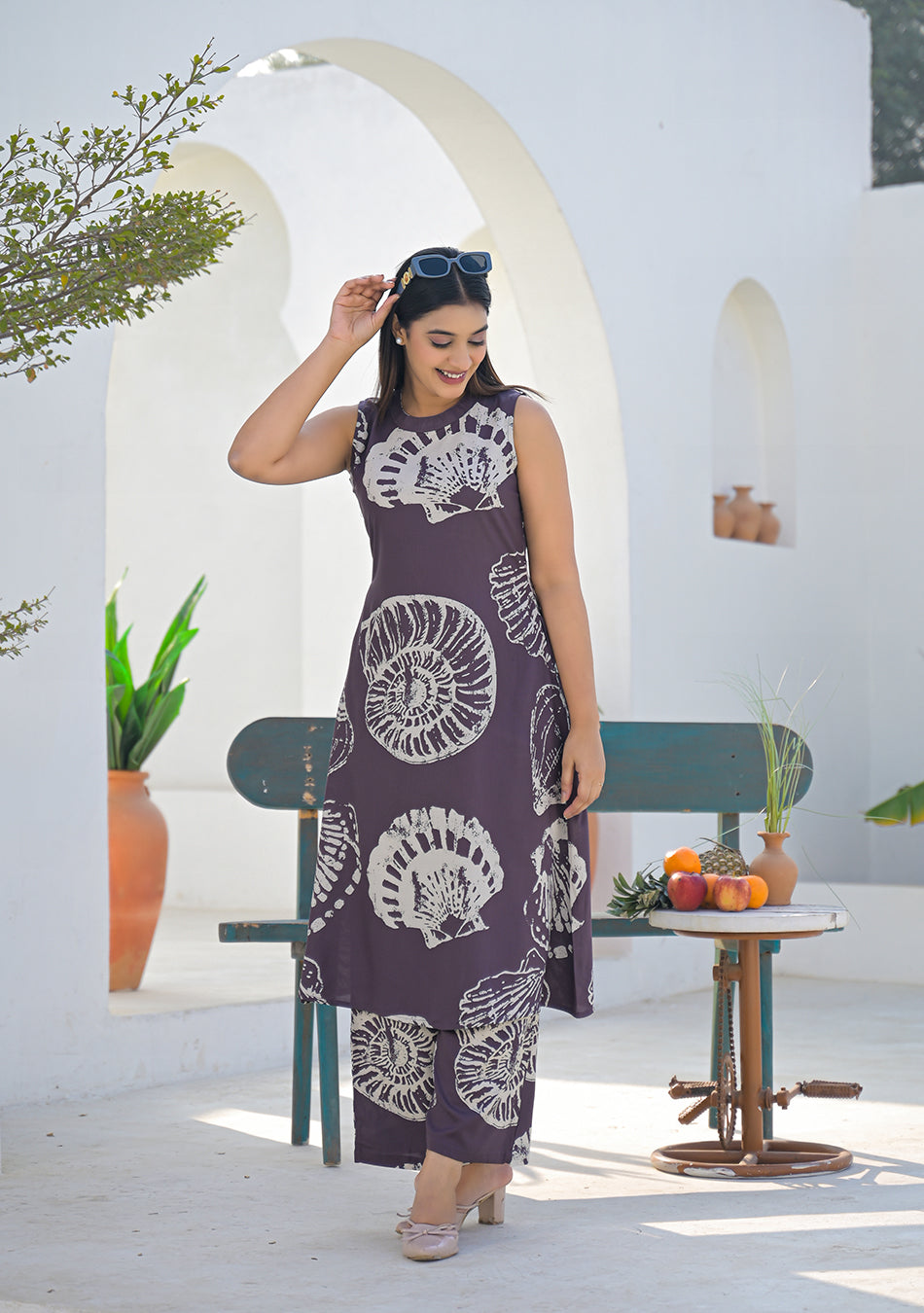 Ammanya Earth Brown Shell Print Co-ord set