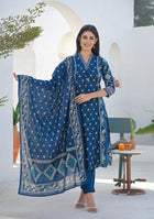 Ammanya Regal Indigo Handcrafted Motif Suit Set