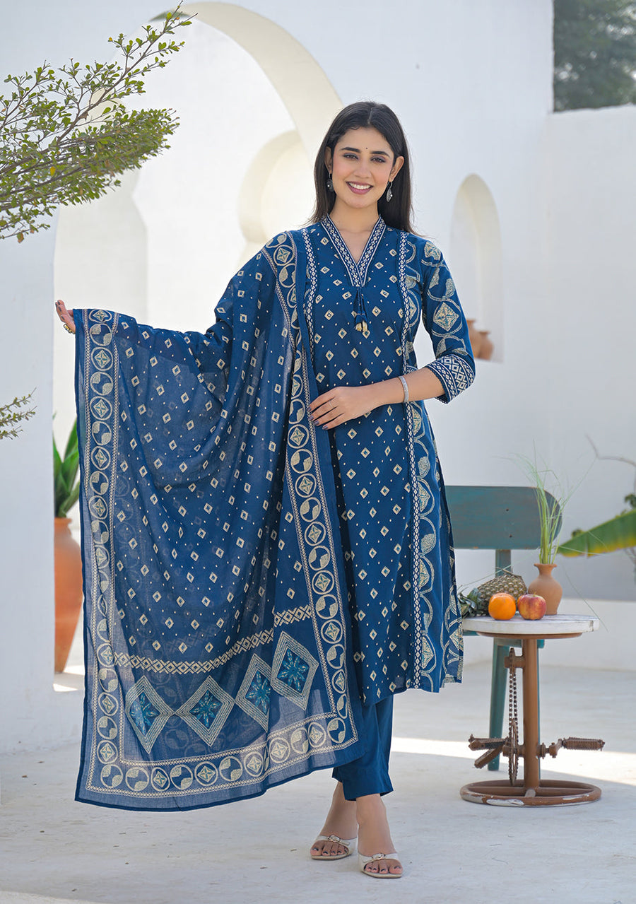 Ammanya Regal Indigo Handcrafted Motif Suit Set