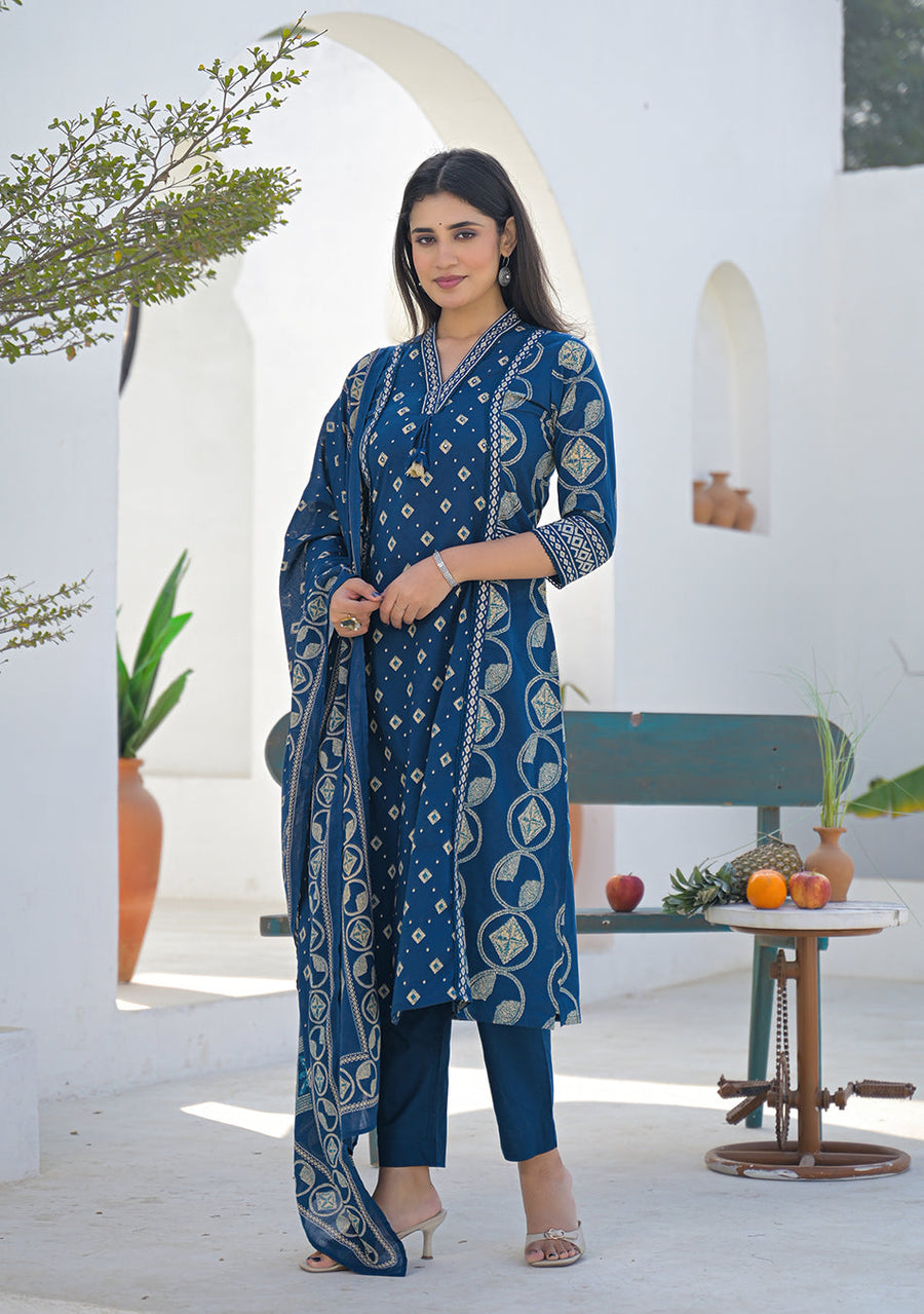 Ammanya Regal Indigo Handcrafted Motif Suit Set