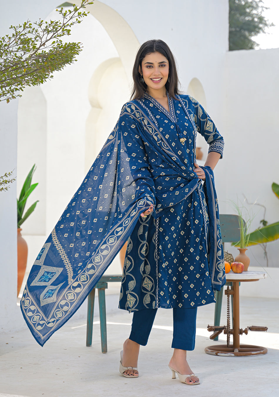 Ammanya Regal Indigo Handcrafted Motif Suit Set