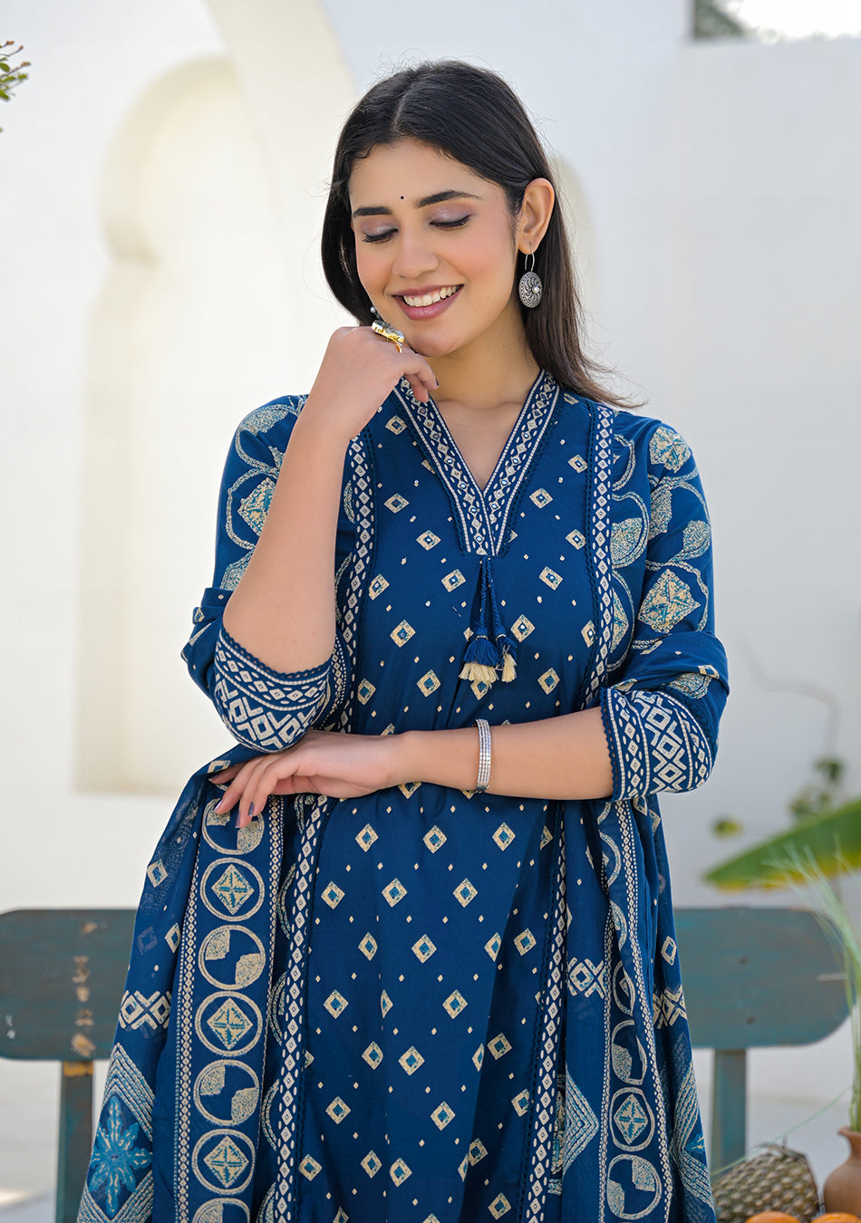 Ammanya Regal Indigo Handcrafted Motif Suit Set