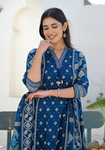 Ammanya Regal Indigo Handcrafted Motif Suit Set