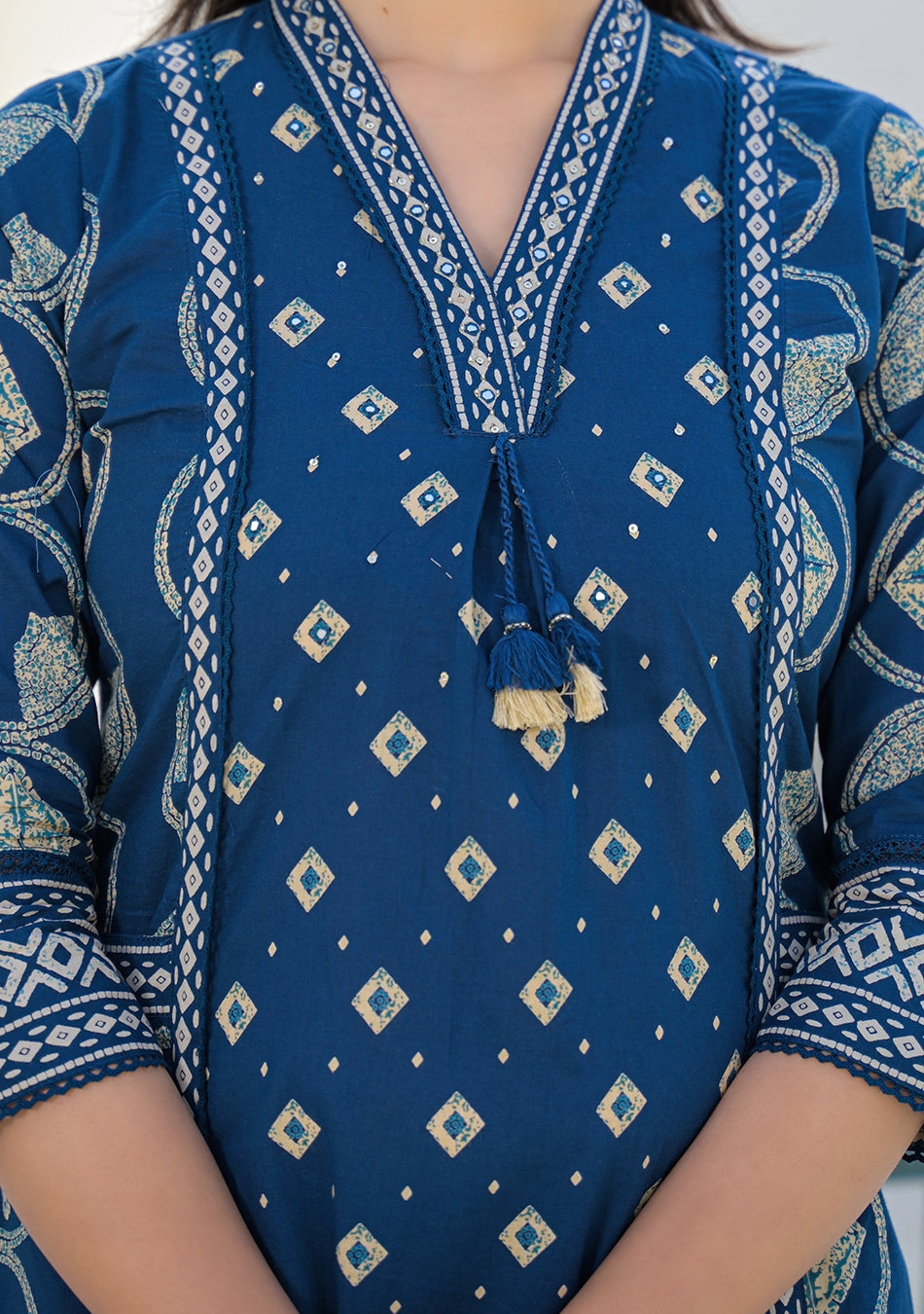 Ammanya Regal Indigo Handcrafted Motif Suit Set