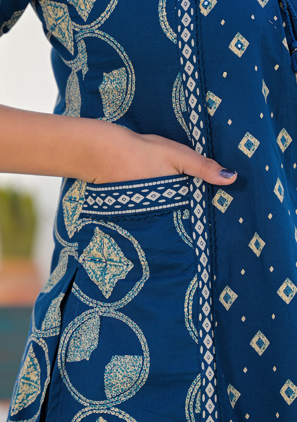 Ammanya Regal Indigo Handcrafted Motif Suit Set