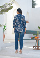 Ammanya ink blue floral print top