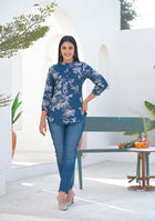 Ammanya ink blue floral print top
