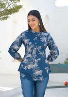 Ammanya ink blue floral print top