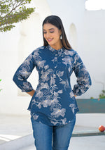Ammanya ink blue floral print top