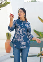 Ammanya ink blue floral print top