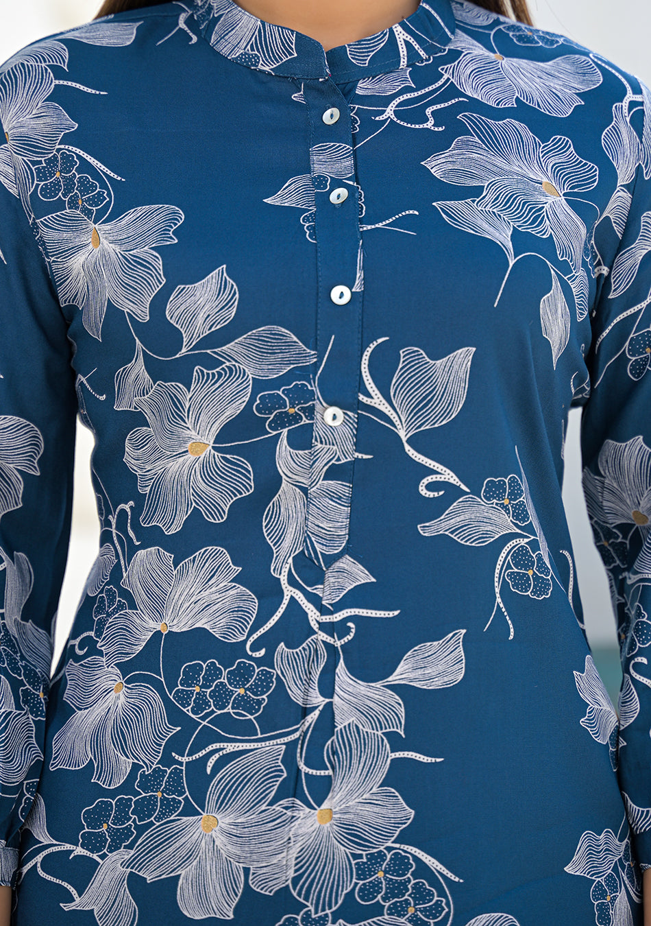 Ammanya ink blue floral print top