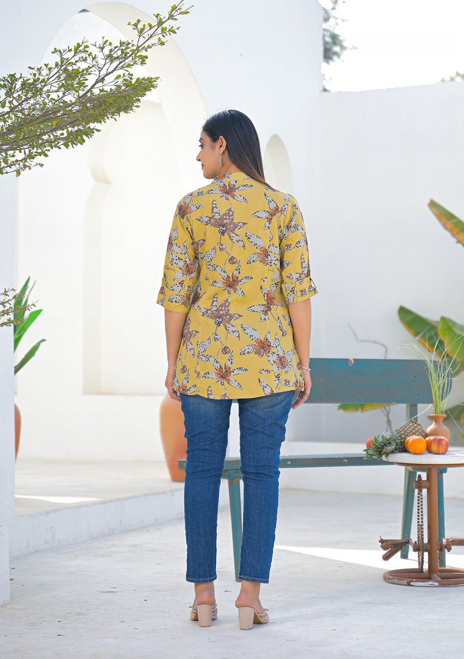 Ammanya Mustard Botanical Print Top