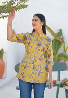 Ammanya Mustard Botanical Print Top