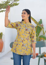 Ammanya Mustard Botanical Print Top
