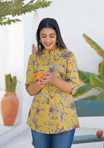 Ammanya Mustard Botanical Print Top