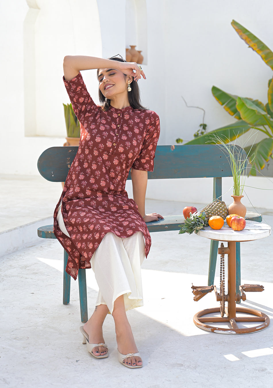Ammanya Wine Rust Mini Floral Kurta