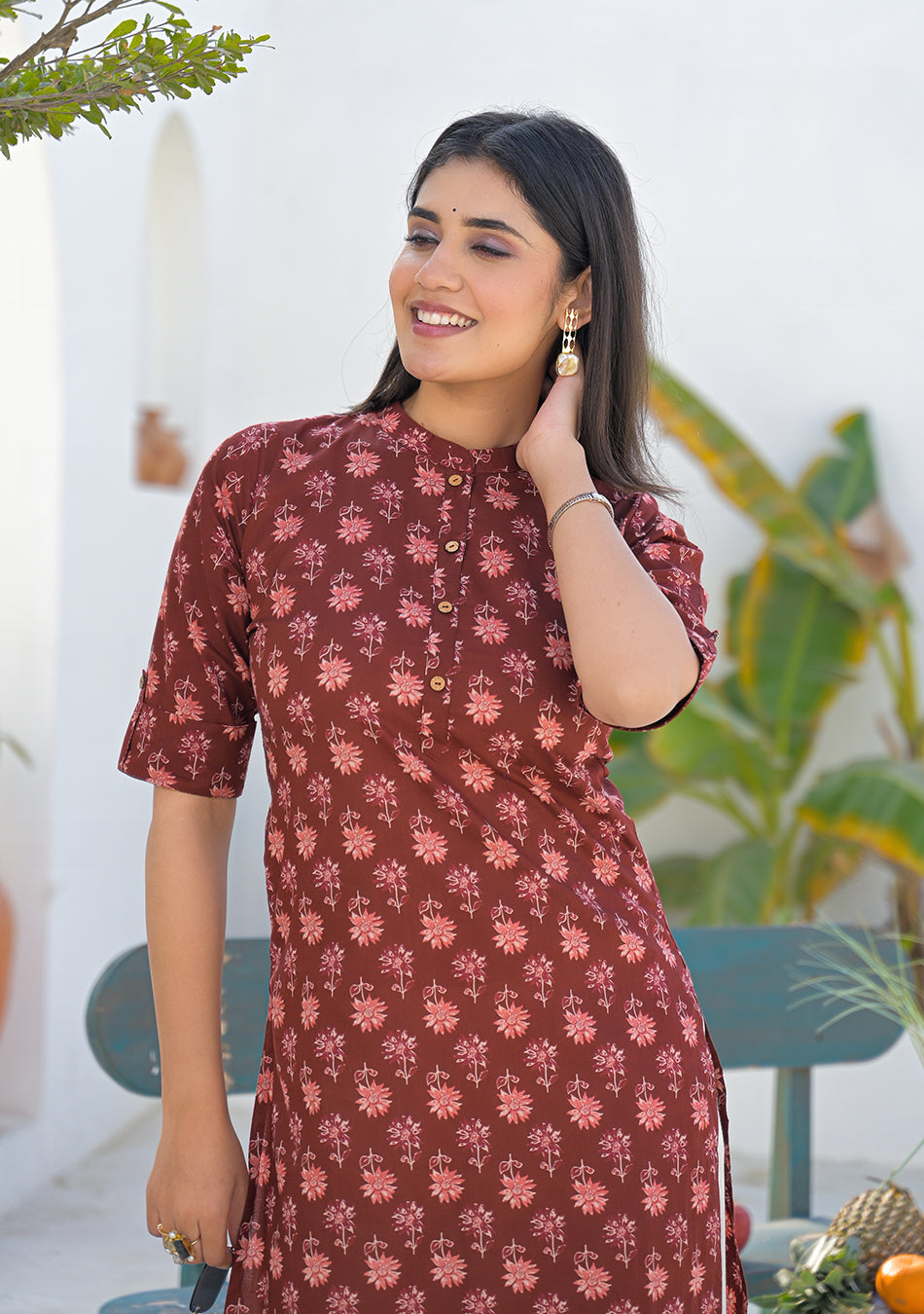Ammanya Wine Rust Mini Floral Kurta