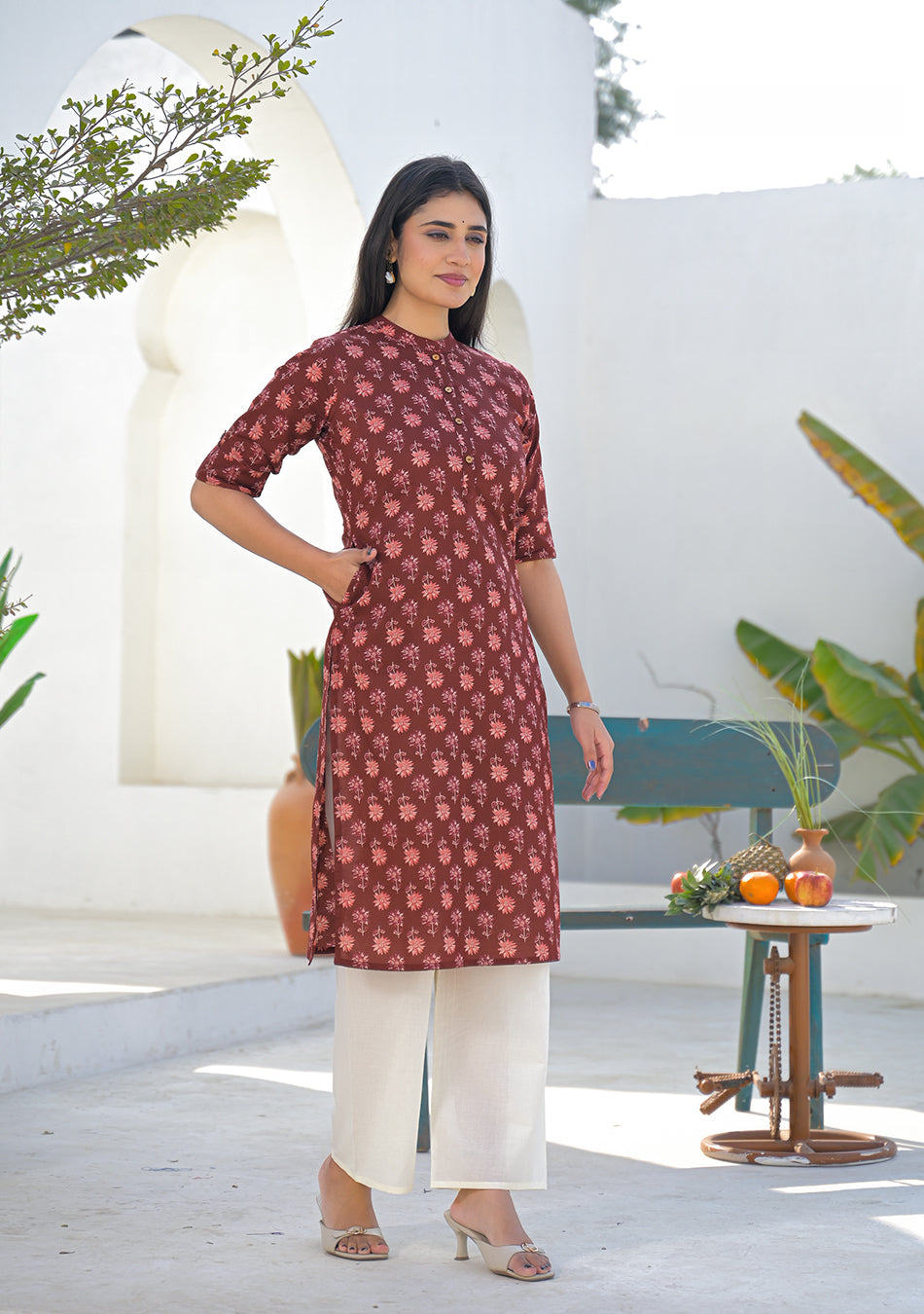 Ammanya Wine Rust Mini Floral Kurta