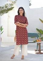 Ammanya Wine Rust Mini Floral Kurta