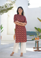 Ammanya Wine Rust Mini Floral Kurta