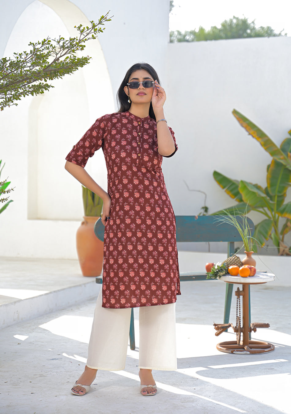 Ammanya Wine Rust Mini Floral Kurta