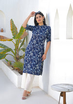 Ammanya Navy Blue Meadow Floral Kurta