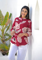 Ammanya Wine Tropical Leaf Print Top