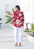 Ammanya Wine Tropical Leaf Print Top