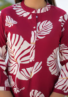 Ammanya Wine Tropical Leaf Print Top