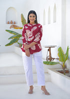 Ammanya Wine Tropical Leaf Print Top