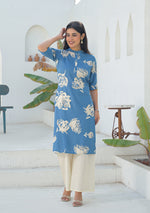 Ammanya Dusty Blue Botanical Kurta