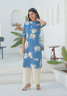 Ammanya Dusty Blue Botanical Kurta
