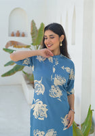 Ammanya Dusty Blue Botanical Kurta