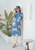 Ammanya Dusty Blue Botanical Kurta