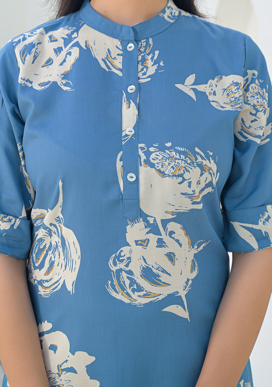 Ammanya Dusty Blue Botanical Kurta