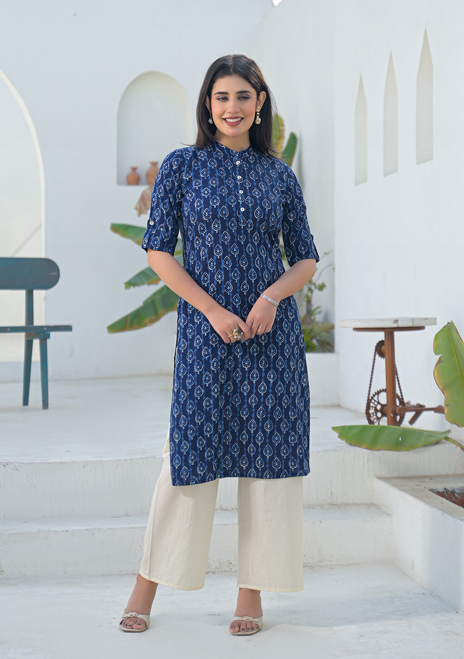 Ammanya Indigo Raindrop Motif Kurta