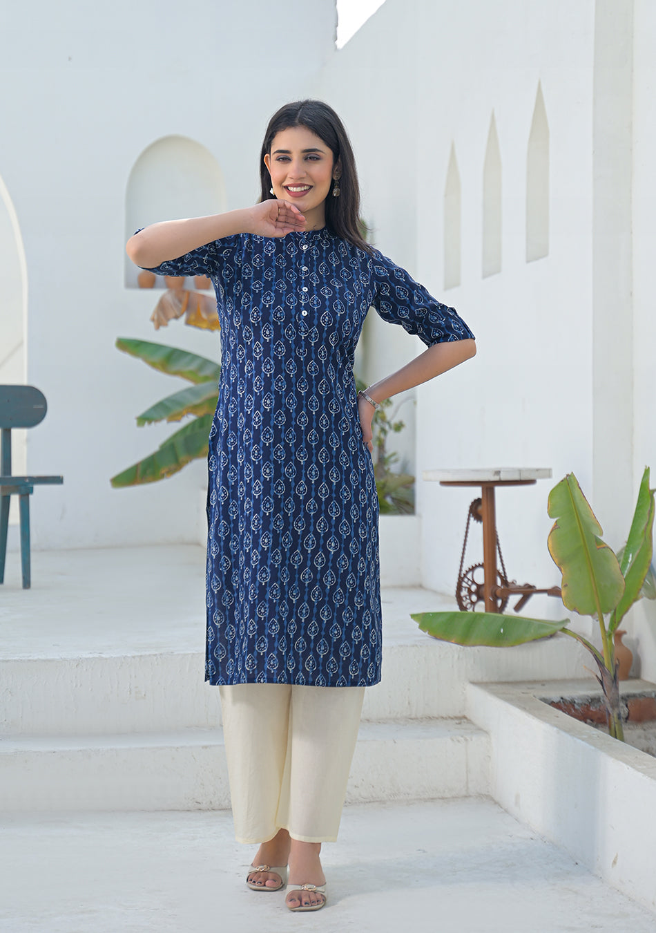 Ammanya Indigo Raindrop Motif Kurta