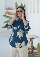 Ammanya Deep Teal Botanical Brush Print Top