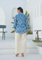 Ammanya Steel Blue Geometric Ring printed Top