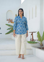 Ammanya Steel Blue Geometric Ring printed Top