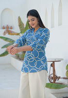 Ammanya Steel Blue Geometric Ring printed Top