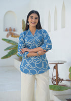 Ammanya Steel Blue Geometric Ring printed Top