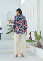 Ammanya Navy Coral Pleated Top
