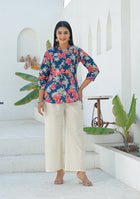 Ammanya Navy Coral Pleated Top