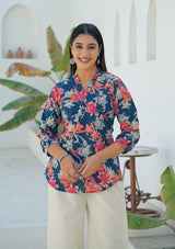 Ammanya Navy Coral Pleated Top