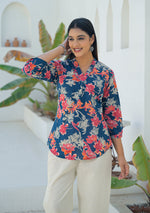 Ammanya Navy Coral Pleated Top