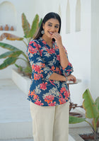Ammanya Navy Coral Pleated Top