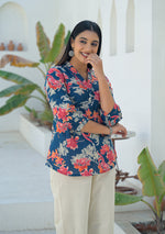 Ammanya Navy Coral Pleated Top