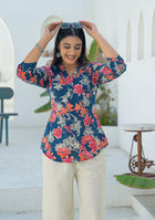 Ammanya Navy Coral Pleated Top